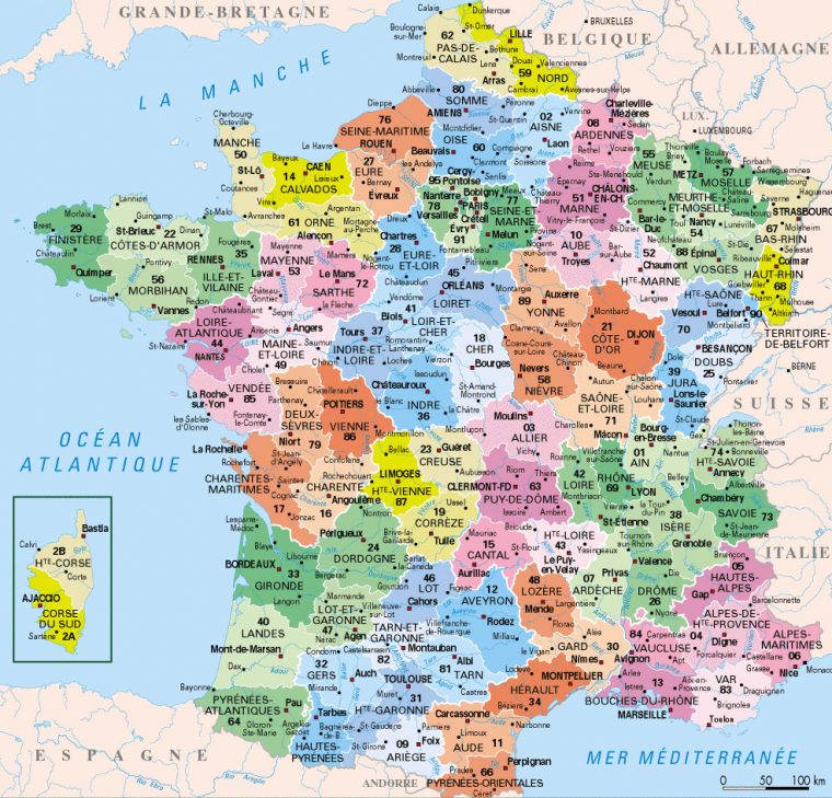 ⇒ Liste Des Départements Français : √ Rmations destiné Carte De France Avec Département À Imprimer