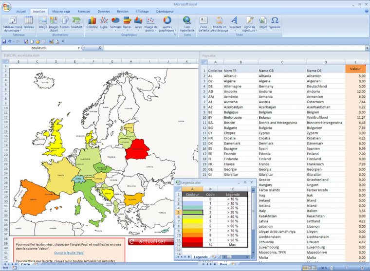 Excel Des Pays D'europe Avec Coloration Selon Données pour Carte Europe Avec Capitales