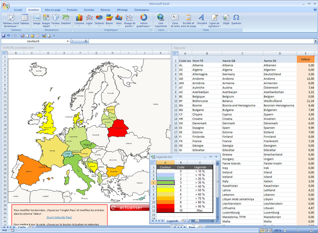Excel Des Pays D'europe Avec Coloration Selon Données pour Carte Europe Avec Capitales