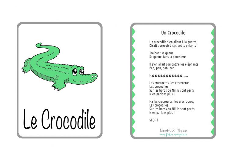 Fiche Comptine – Les Crocodiles – Ninette Et Claude serapportantà Photo De Crocodile A Imprimer