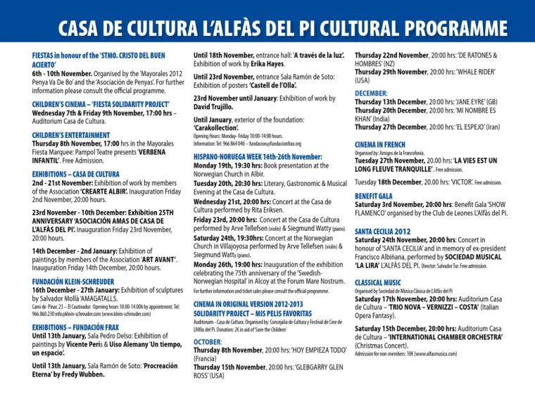 Folleto Cultura L'alfàs Del Pí. By Ayto. L'alfàs Del Pi – Issuu intérieur Bo Programmes 2012
