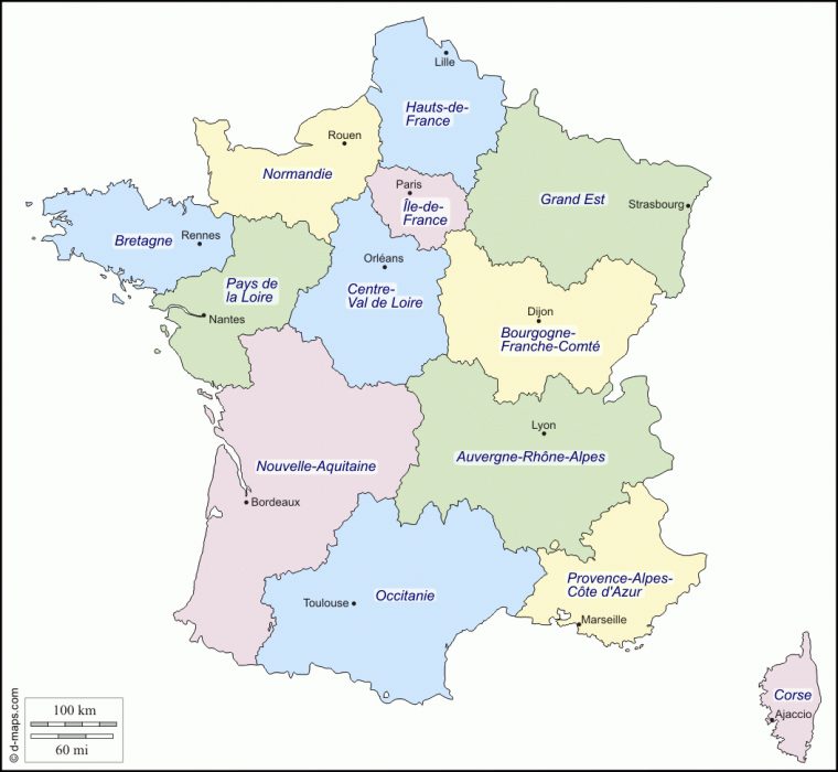 France : Carte Géographique Gratuite, Carte Géographique encequiconcerne Carte Des Régions Vierge