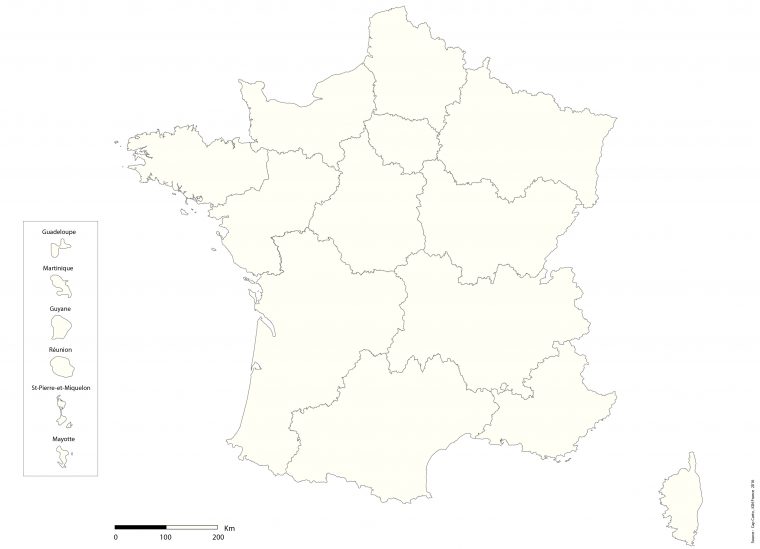 France-Region-Echelle-Vierge – Cap Carto tout Carte Des Régions Vierge