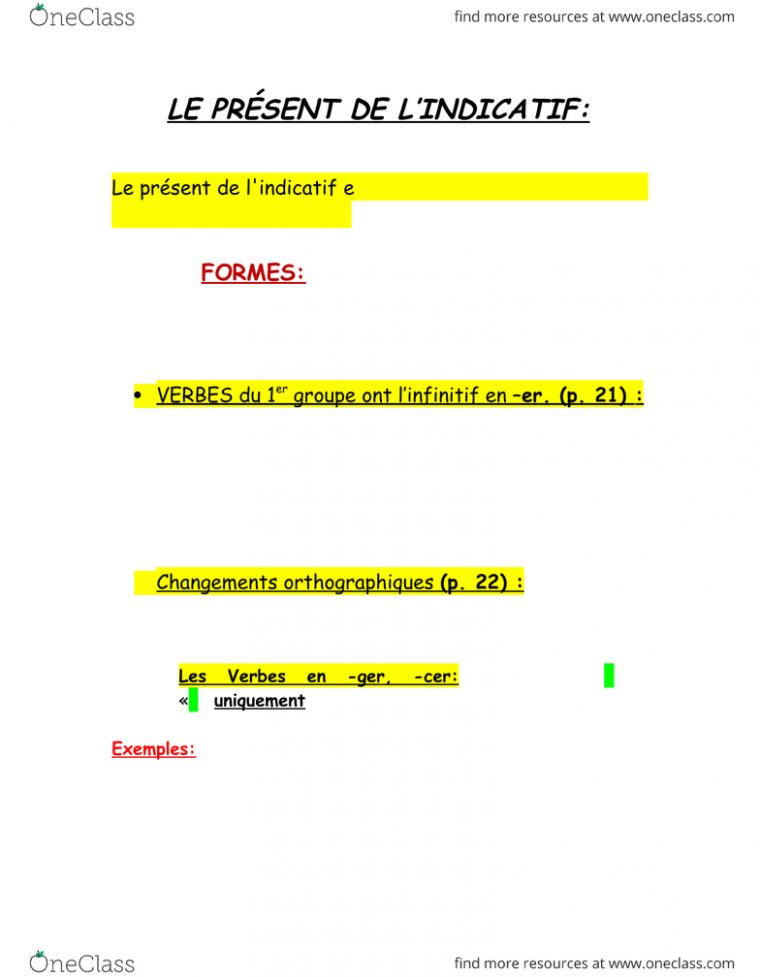 French 1910 Lecture 1: Le Présent De L'indicatif – Oneclass concernant Dormir Au Présent De L Indicatif