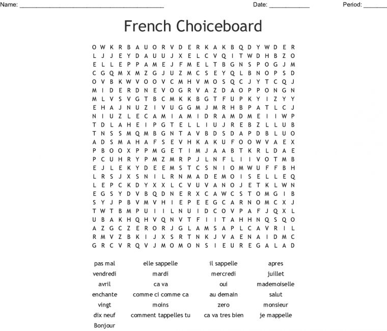 French Choiceboard Word Search – Wordmint serapportantà Bonjour Monsieur Comment Ca Va