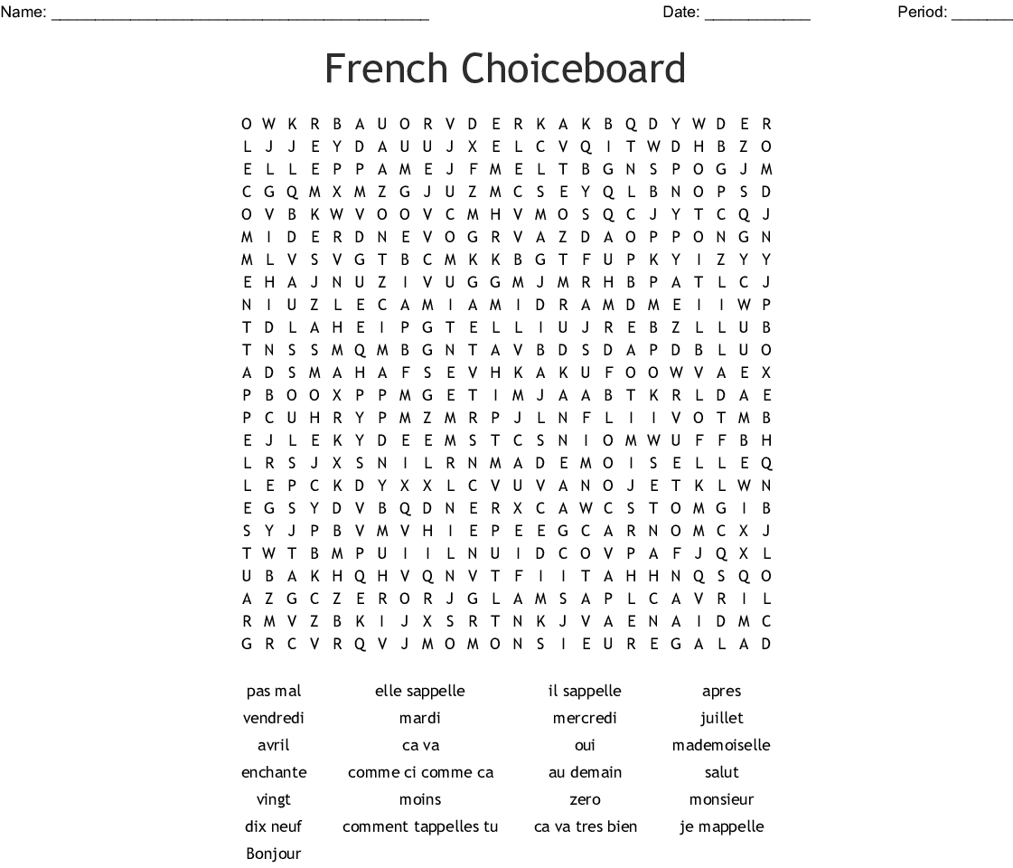 French Choiceboard Word Search - Wordmint serapportantà Bonjour Monsieur Comment Ca Va