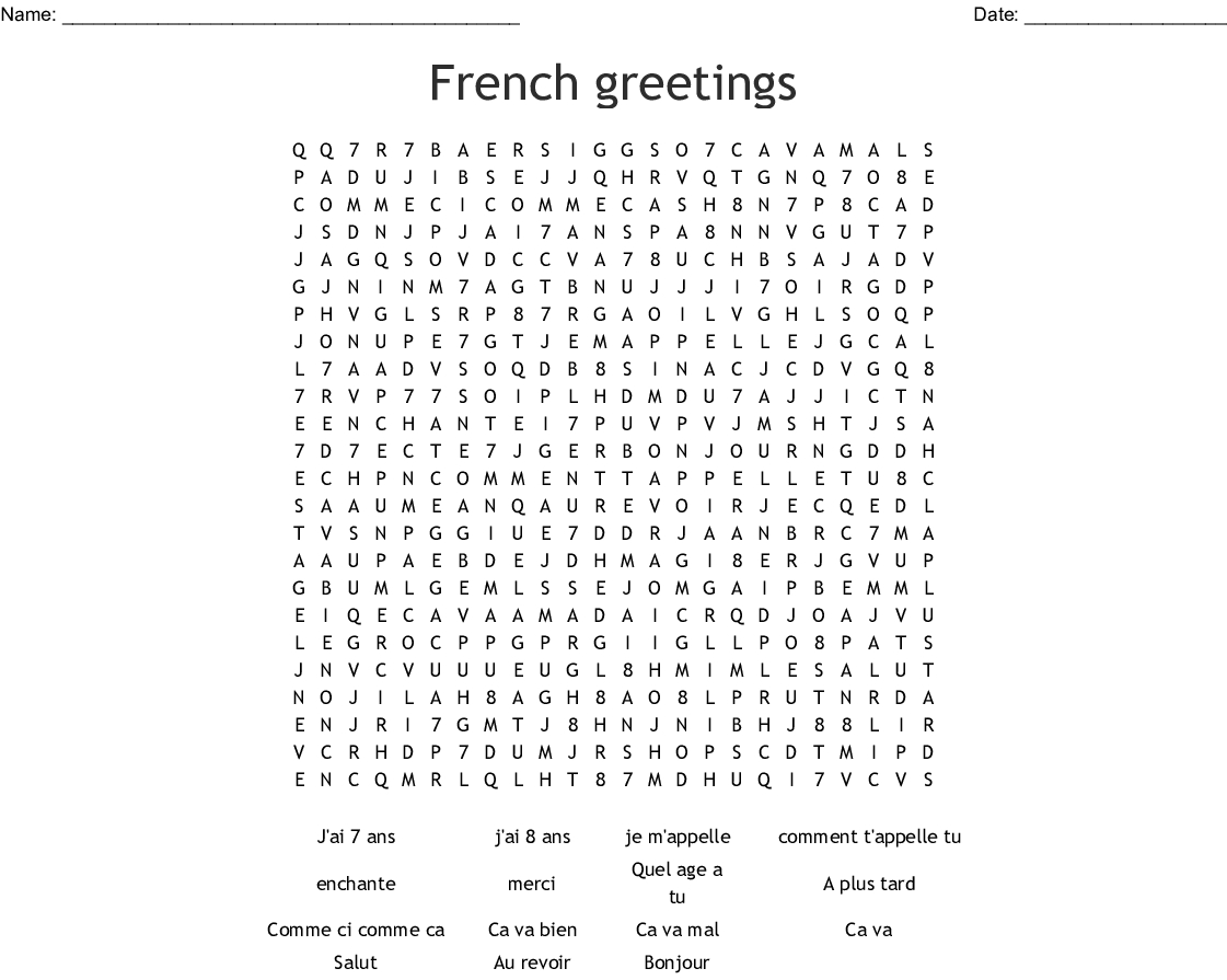 French Greetings Word Search - Wordmint serapportantà Bonjour Monsieur Comment Ca Va