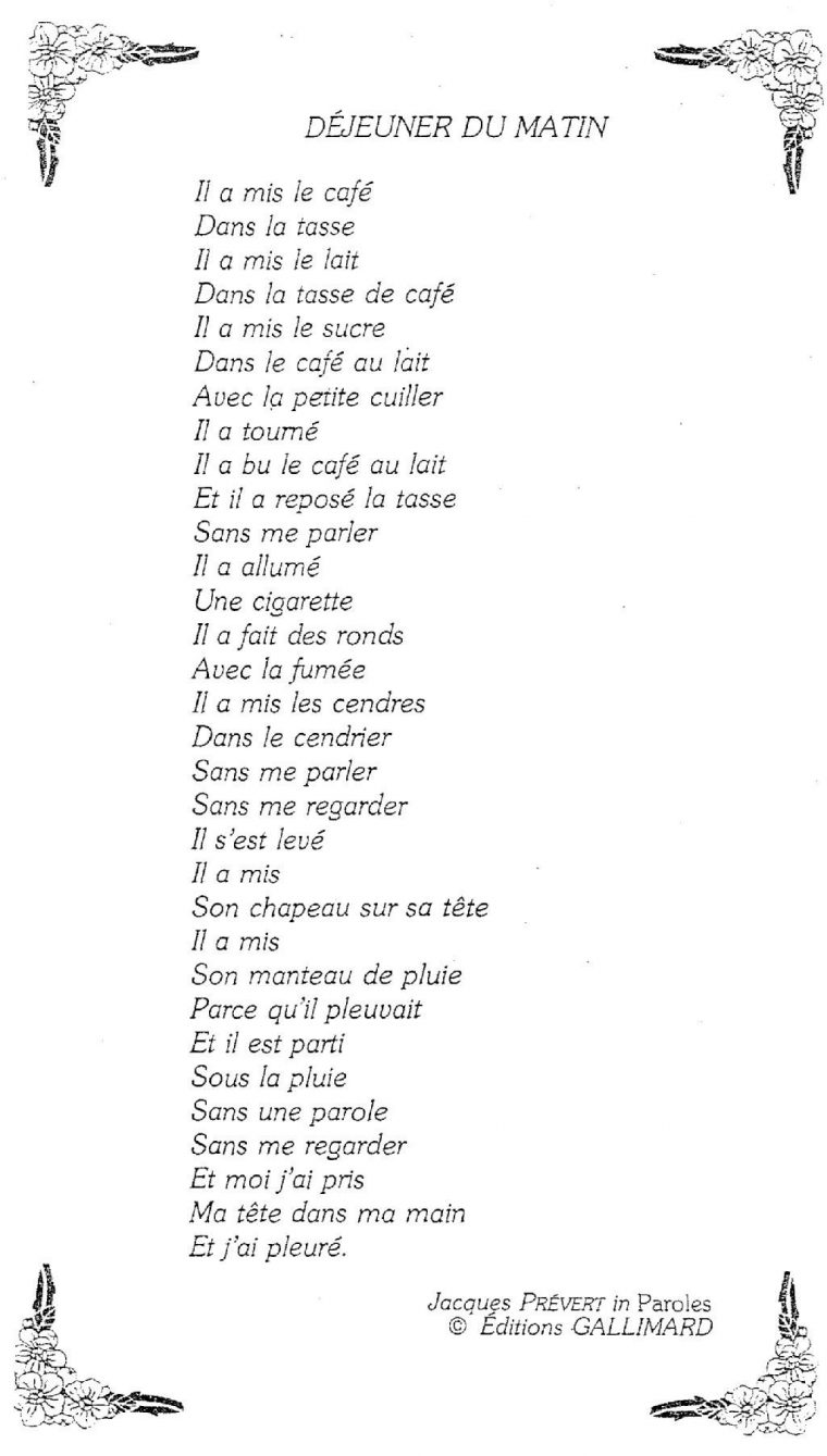 Frenchbook — “Déjeuner Du Matin”, Jacques Prévert, serapportantà Poeme De Jacque Prevert