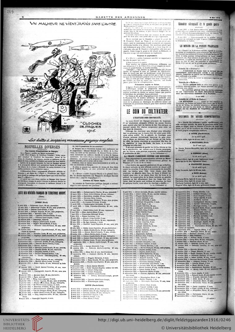 Gazette Des Ardennes: Journal Des Pays Occupés (Januar 1916 avec Nombre En Espagnol De 1 A 1000
