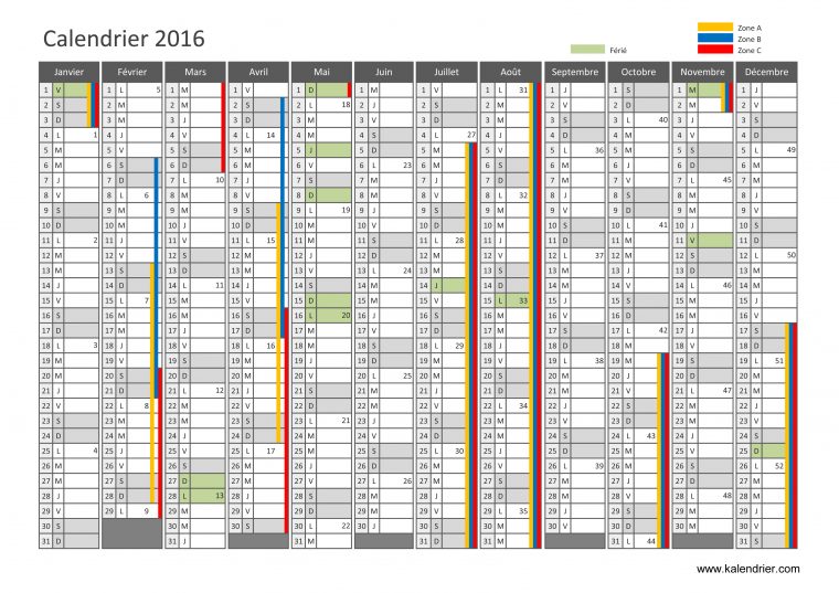 Imprimer Calendrier 2016 Gratuitement – Pdf, Xls Et Jpg intérieur Calendrier 2019 Avec Jours Fériés Vacances Scolaires À Imprimer