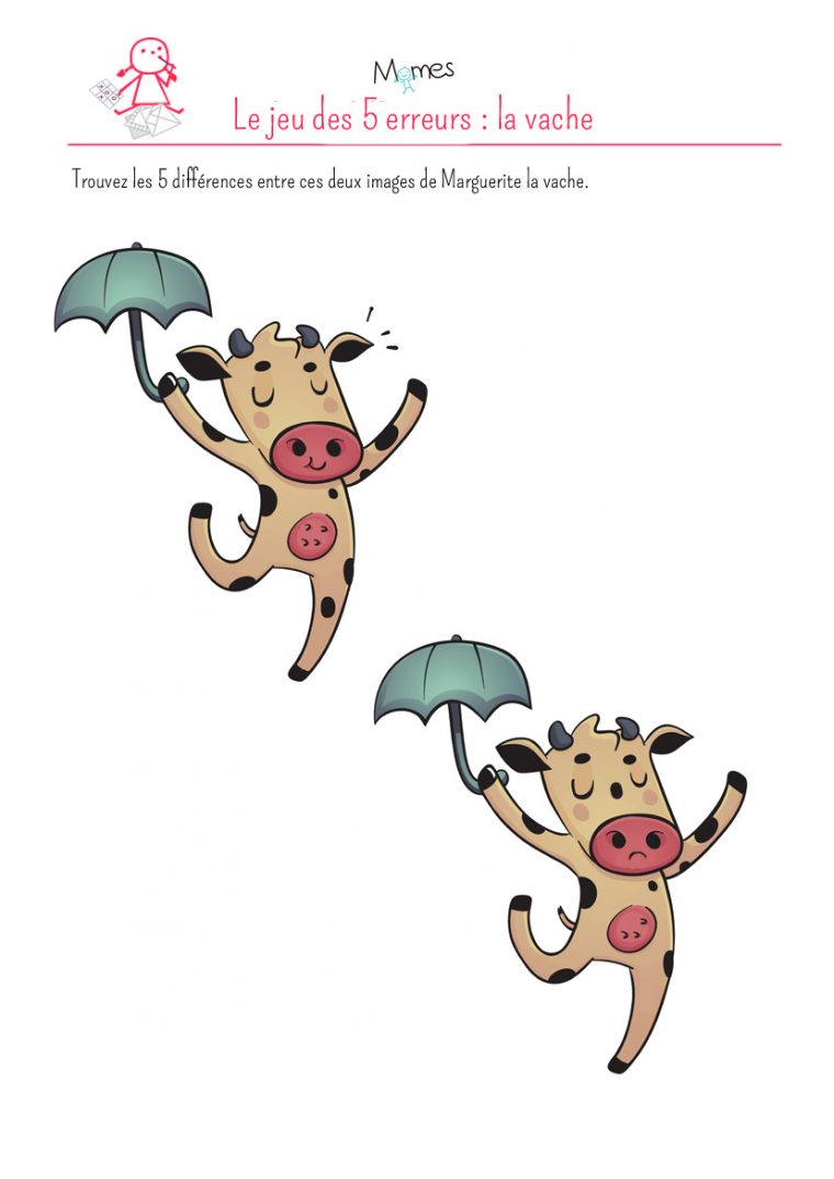 Jeu Des 5 Erreurs : La Vache – Momes tout Les 5 Differences