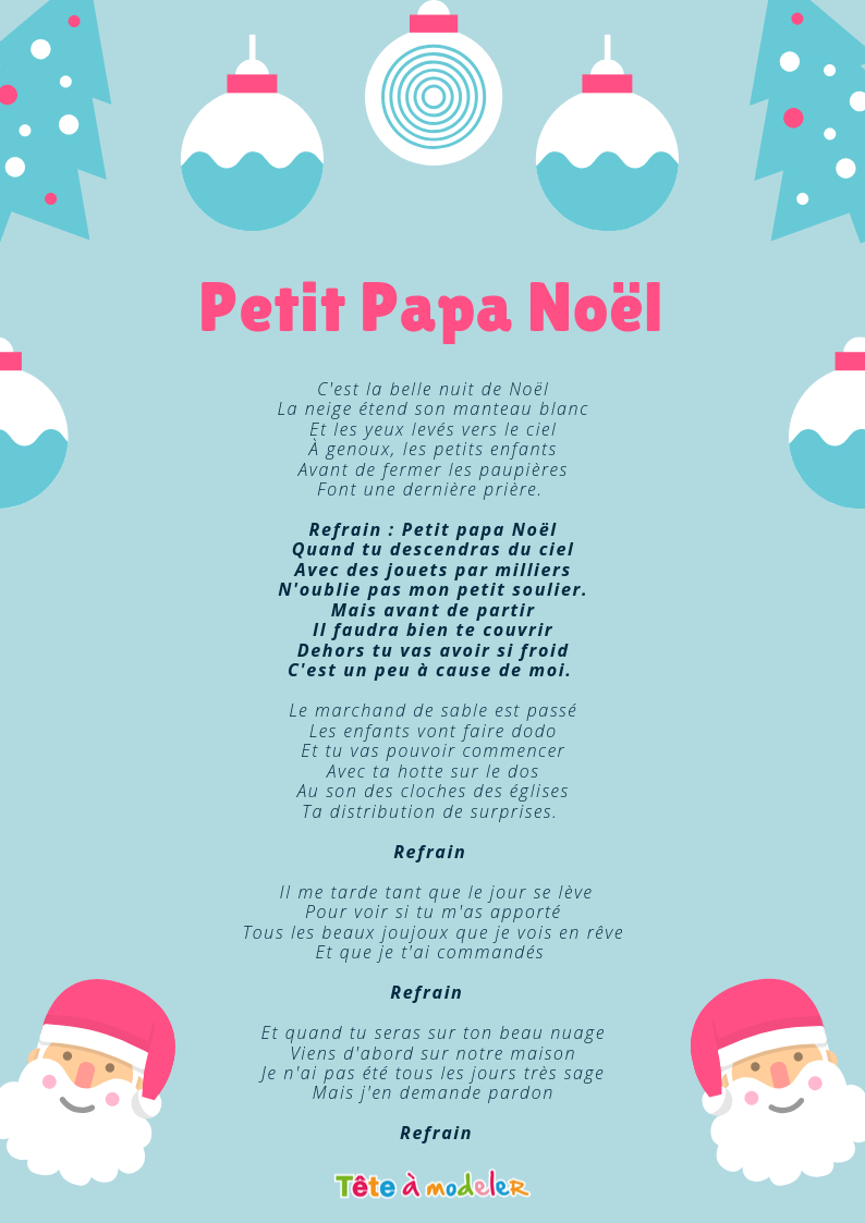 La Fiche Chanson Du Petit Papa Noël À Imprimer Avec Tete A pour Papa Noel Parole