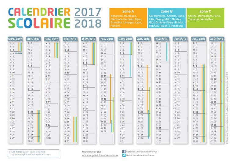 Le Calendrier Scolaire 2017-2018 À Imprimer – Bdm intérieur Calendrier 2019 Avec Jours Fériés Vacances Scolaires À Imprimer