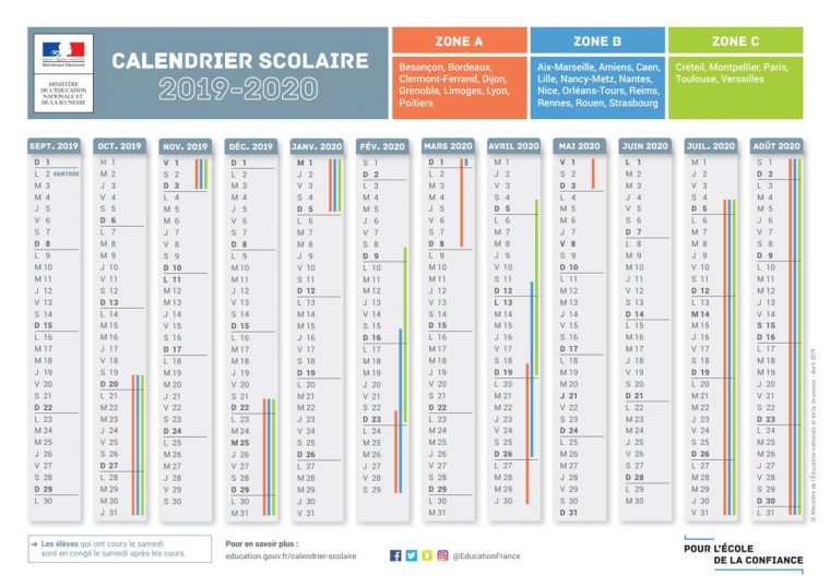 Le Calendrier Scolaire 2019-2020 Avec Les Dates Des Vacances serapportantà Calendrier 2019 Avec Jours Fériés Vacances Scolaires À Imprimer