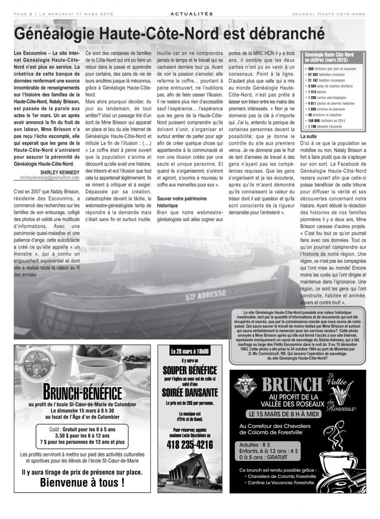 Le Haute-Côte-Nord 11 Mars 2015 Pages 1 – 32 – Text Version avec Mars De Maurice Careme A Imprimer