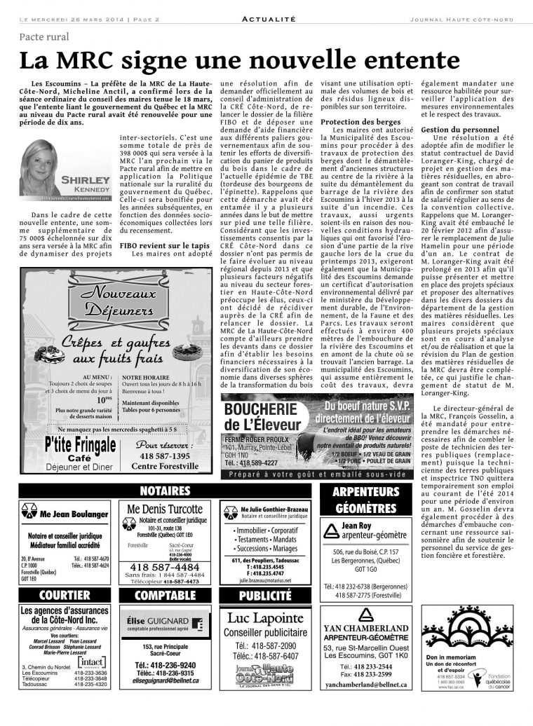 Le Haute-Côte-Nord 26 Mars 2014 Pages 1 – 40 – Text Version destiné Mars De Maurice Careme A Imprimer