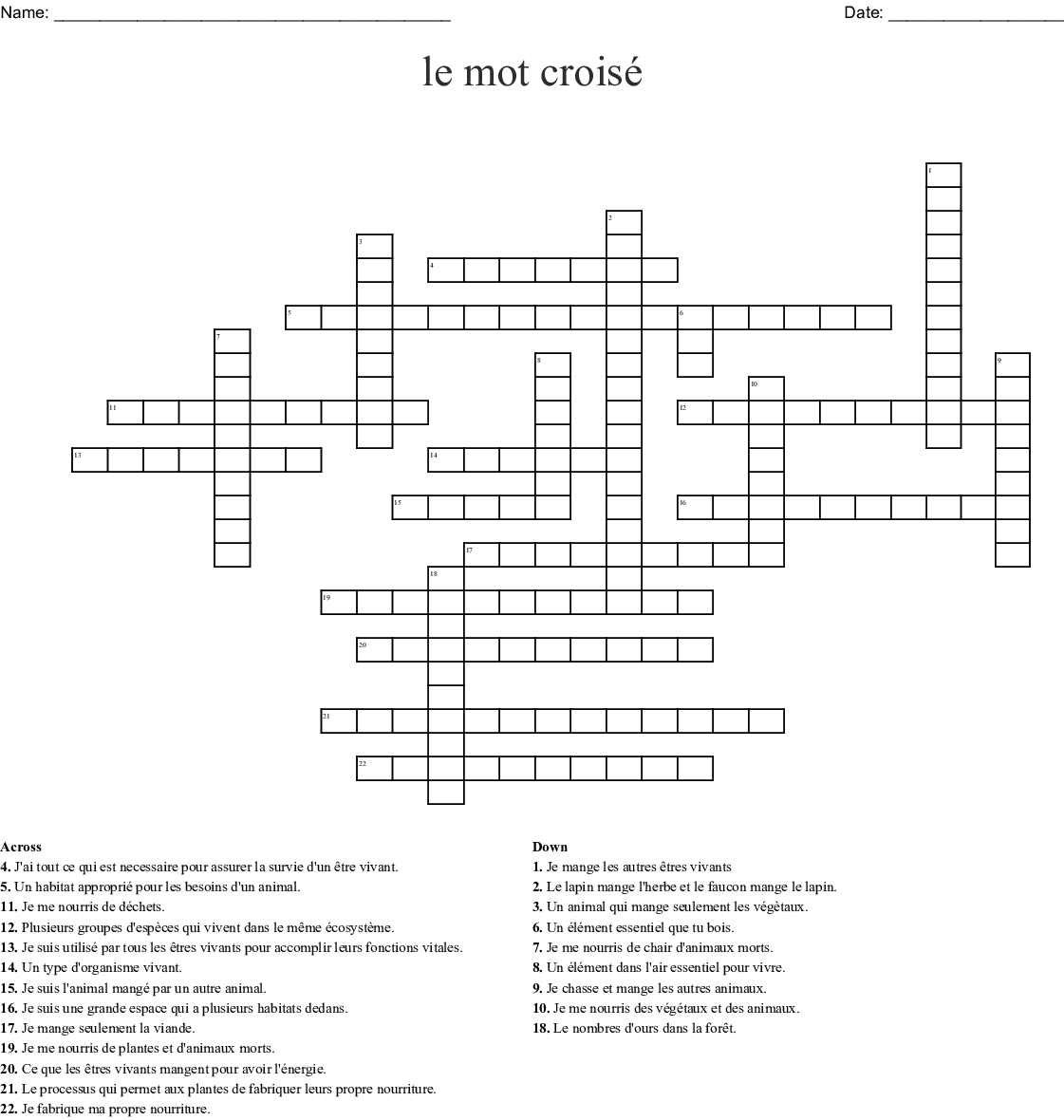 Le Mot Croisé Crossword - Wordmint destiné Mot Croiser