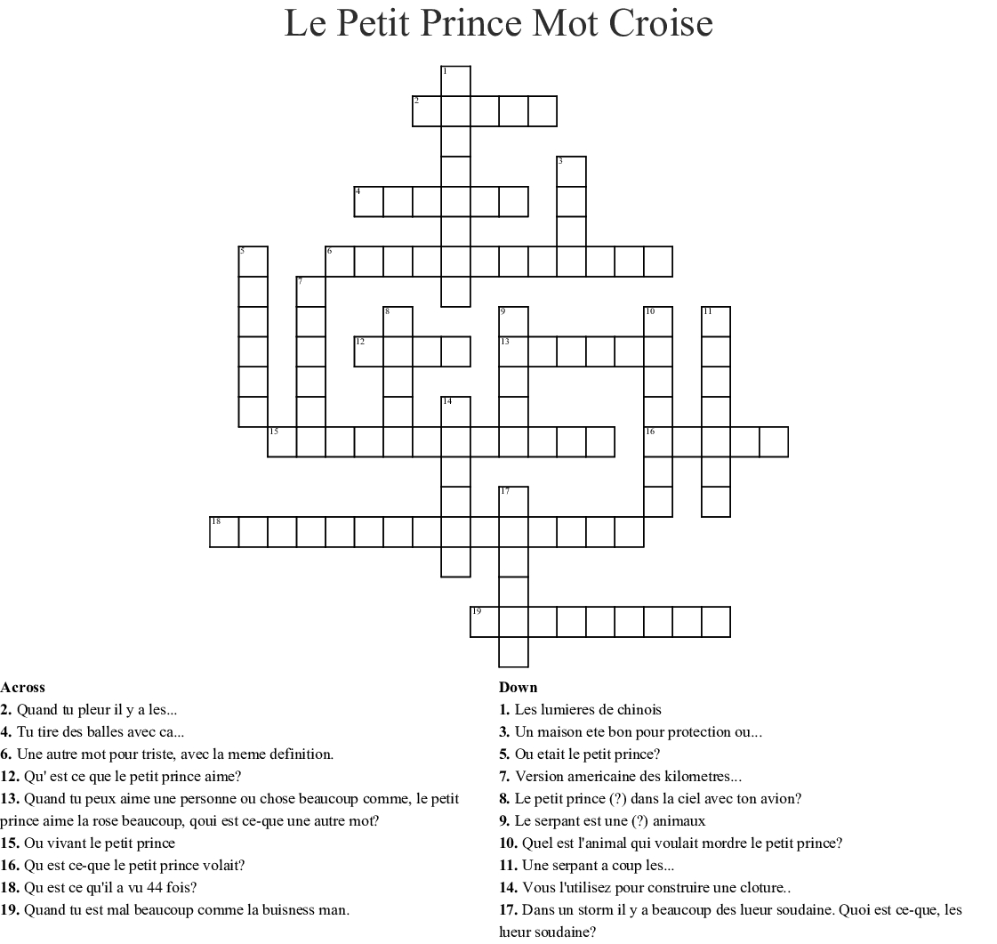 Le Petit Prince Mot Croise Crossword - Wordmint à Mot Croiser