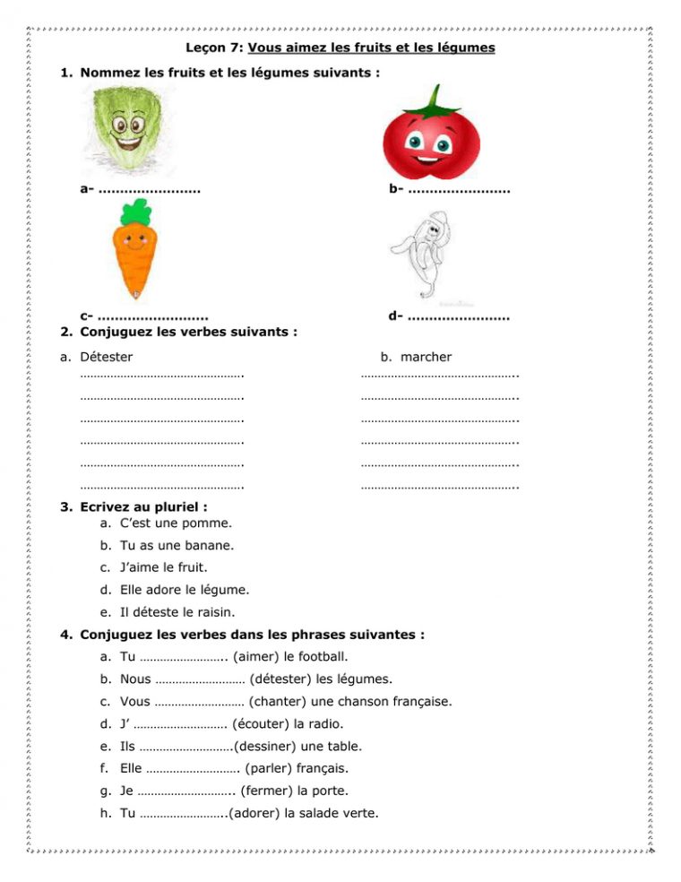 Leçon 7: Vous Aimez Les Fruits Et Les Légumes Nommez Les avec Chanson Sur Les Fruits Et Légumes