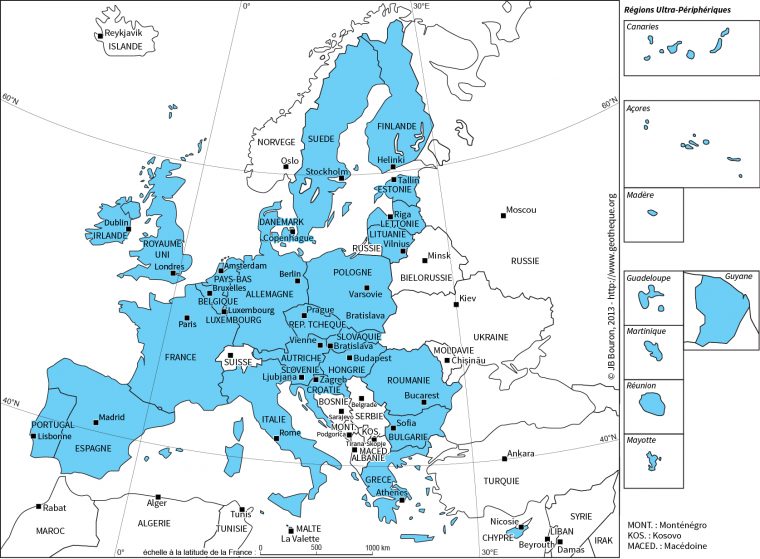 Les Pays De L'union Avec Leur Capitale concernant Carte Europe Avec Capitales