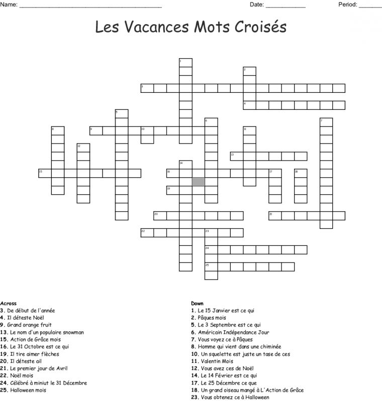 Les Vacances Mots Croisés Crossword – Wordmint serapportantà Mots Croisés Noel