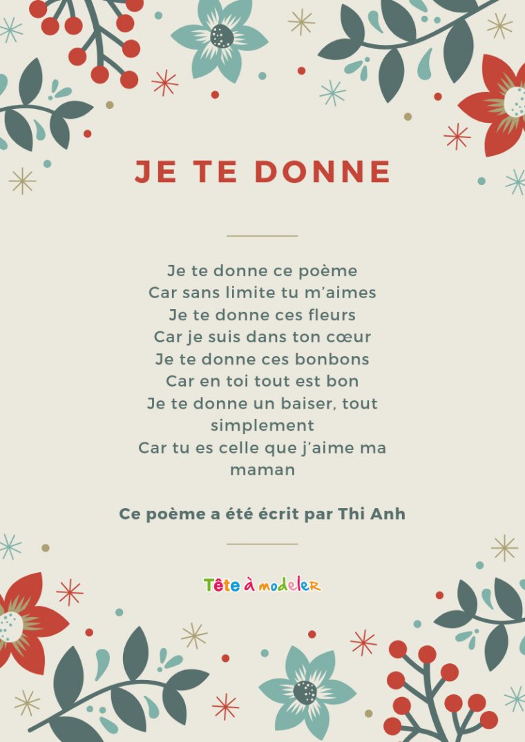 Maman Je Te Donne – Un Poème Pour Maman Avec Tête À Modeler dedans Poeme Les Fleurs