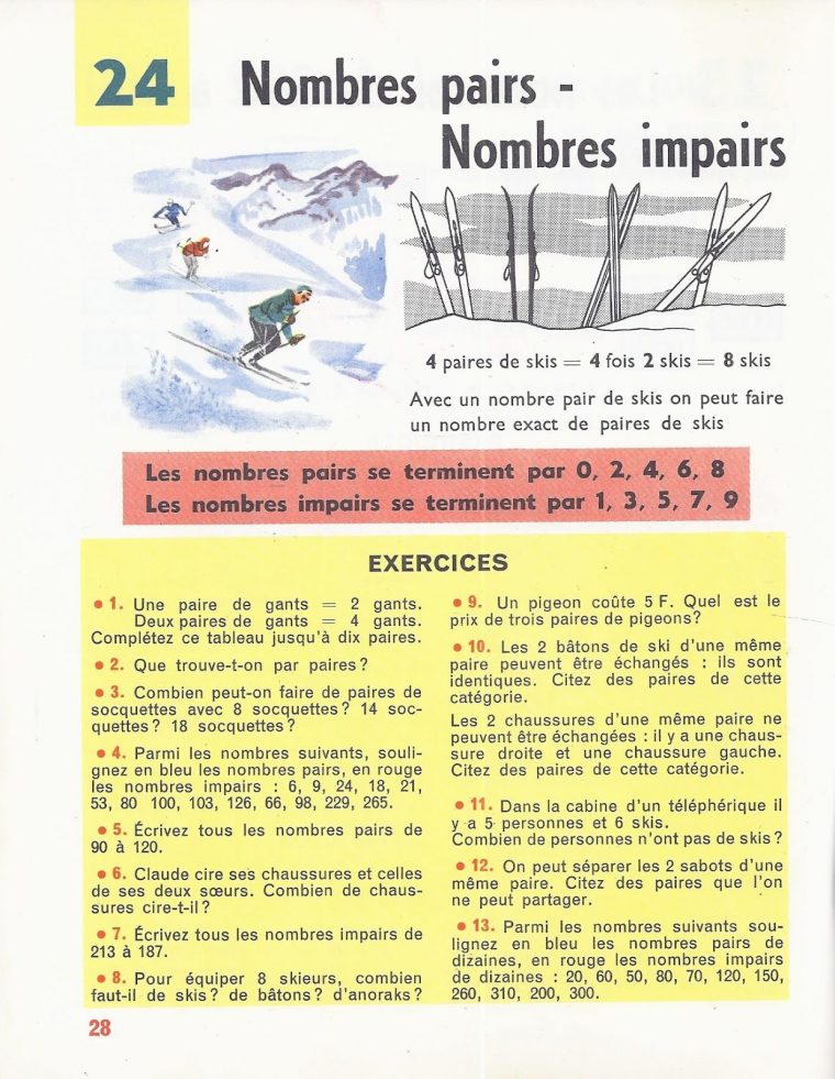 Manuels Anciens: Denise, Rosier, Calcul Ce2 (1963) : Grandes pour Nombres Pairs Et Impairs Ce2