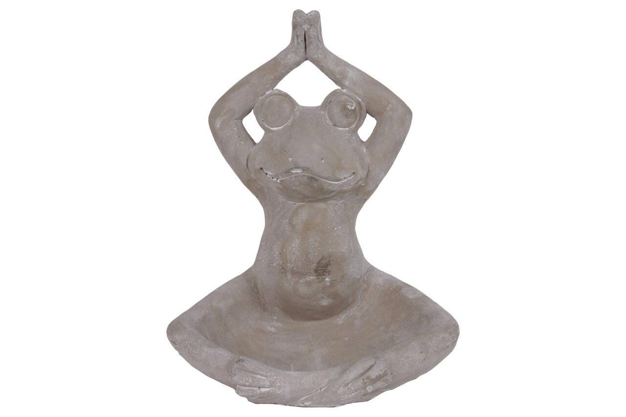 Meditating Ceramic Frog In Overhead Namaskara Position à La Grenouille Meditation