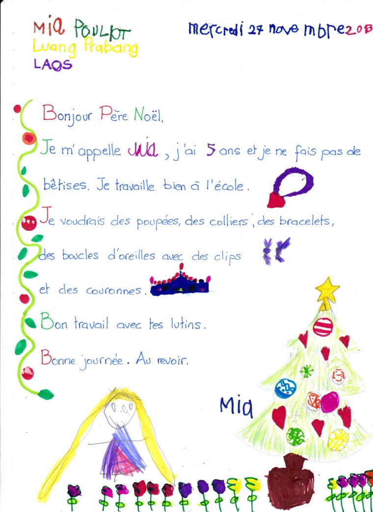 Mia Écrit Au Père Noël – L'école Du Frangipanier De Luang tout Chanson De Noel Ecrite