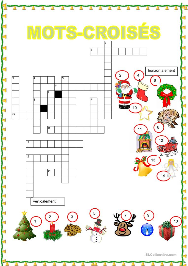 Mots Croisés - Noël - Français Fle Fiches Pedagogiques tout Mots Croisés Noel