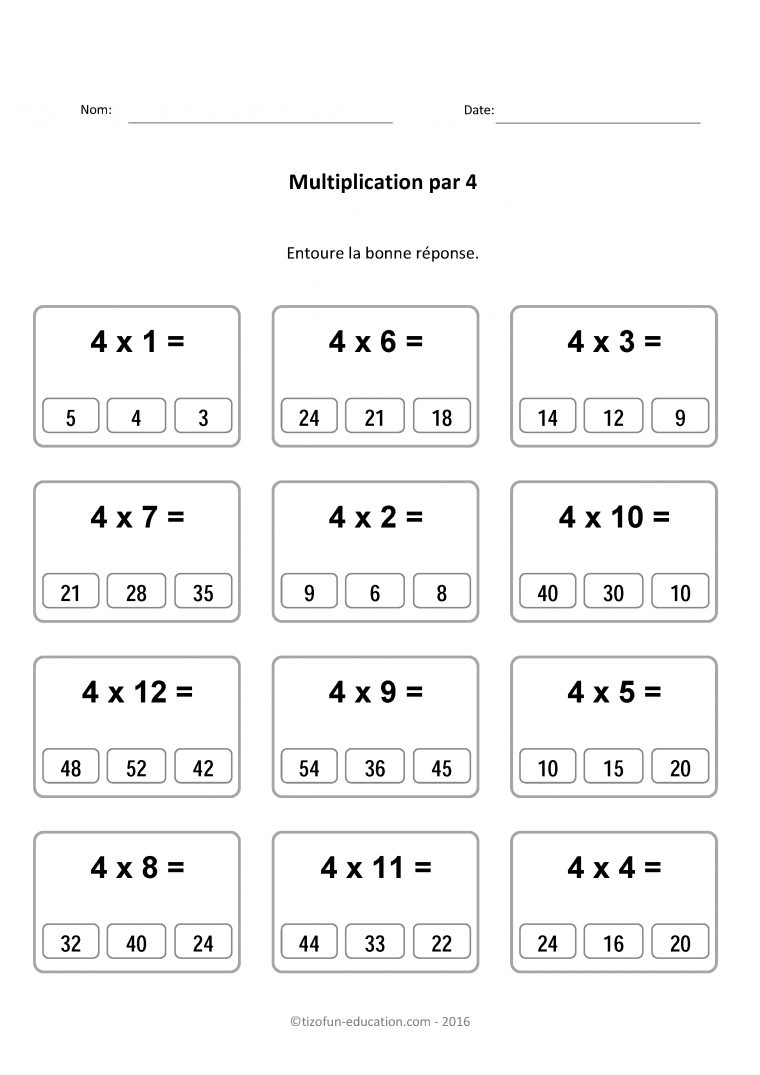 Multiplier Par 4 Fiche Multiplication Jeu Éducatif En Ligne intérieur Jeux Educatif 3 Ans En Ligne