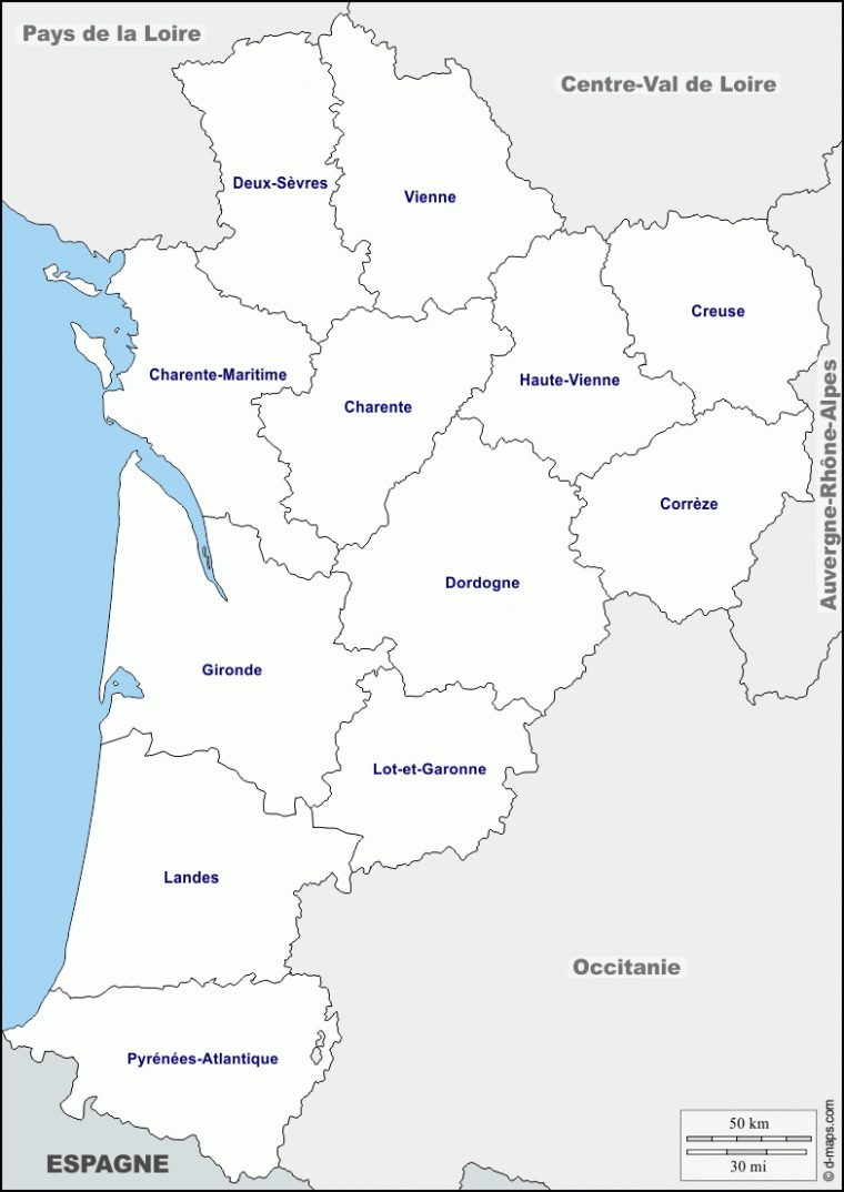 Nouvelle-Aquitaine Kostenlose Karten, Kostenlose Stumme destiné Nouvelle Carte Des Régions De France