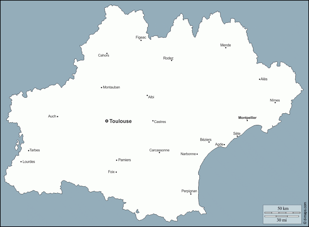 Occitanie Carte Géographique Gratuite, Carte Géographique dedans Carte Des Régions Vierge