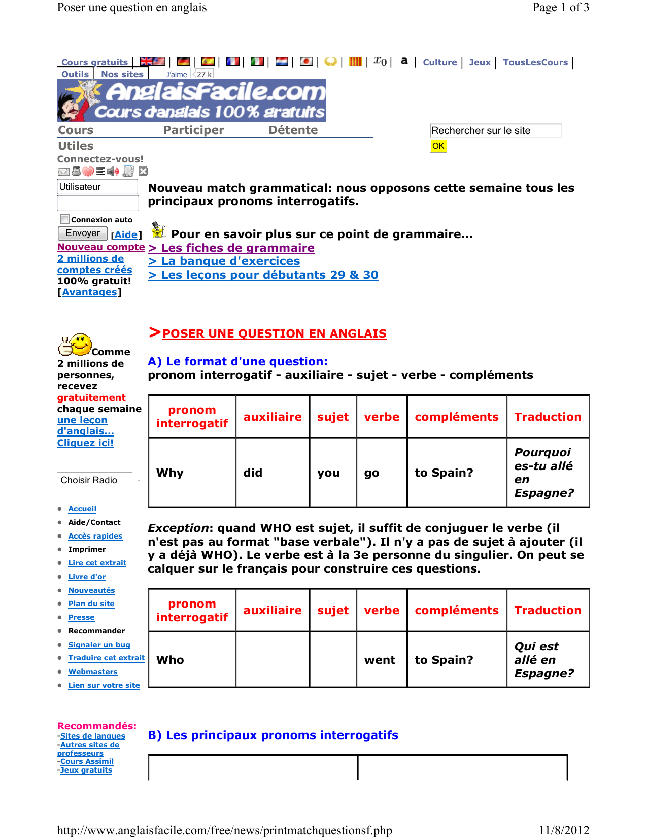 Page 1 Of 3 Poser Une Question En Anglais 11/8/2012 Http:// concernant Jeux En Anglais Gratuit