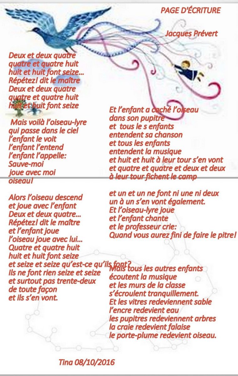 Page D'écriture – Poème De Jacques Prévert – Yves Montand à Poeme De Jacque Prevert