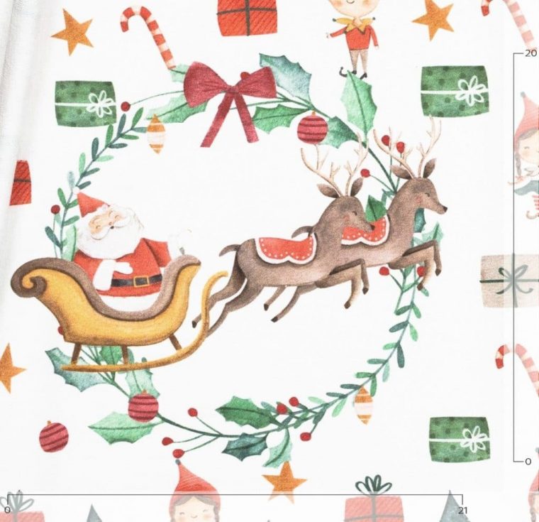 Panneau De Tissu Jersey: Le Père Noël, Son Traineau Et Ses Lutins intérieur Image Du Pere Noel Et Son Traineau