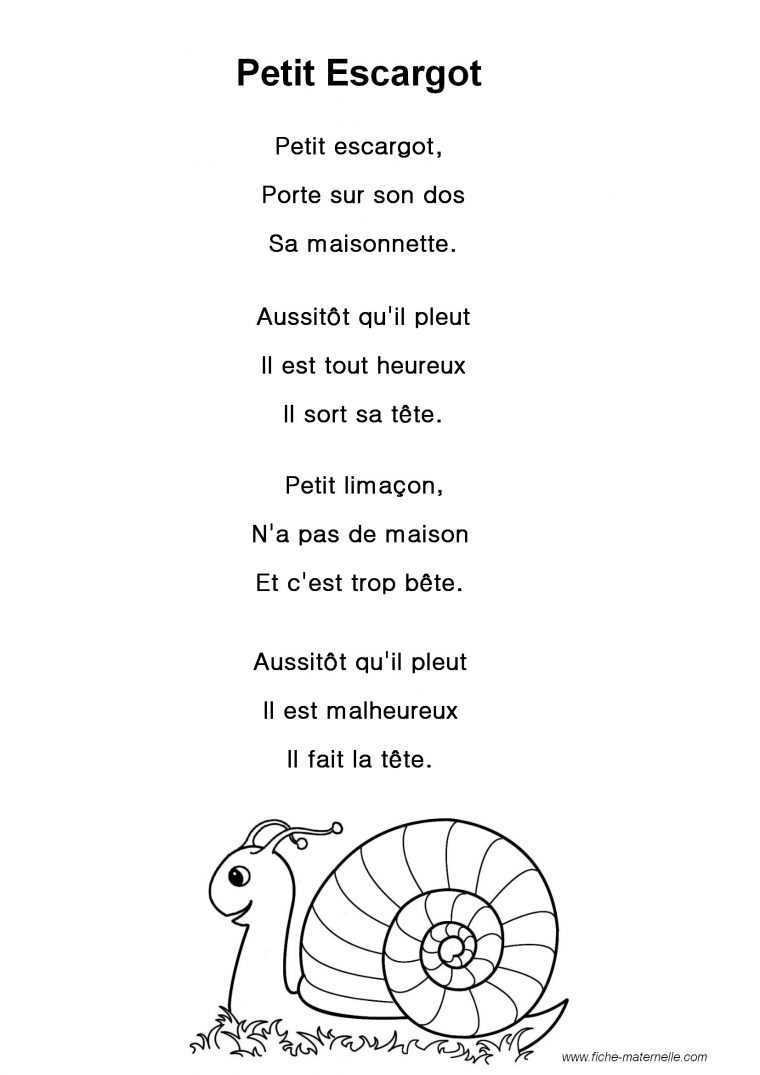 Paroles De La Chanson "petit Escargot" avec Chanson A Imprimer