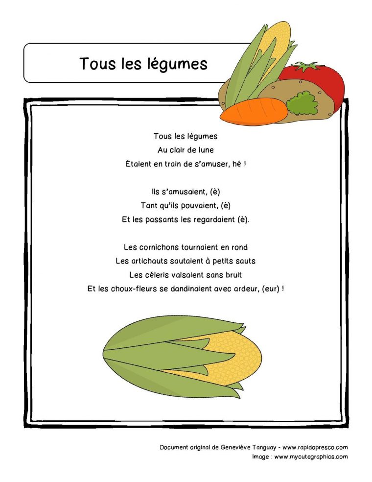 Paroles De La Comptine « Tous Les Légumes » – Rapido-Présco pour Chanson Sur Les Fruits Et Légumes