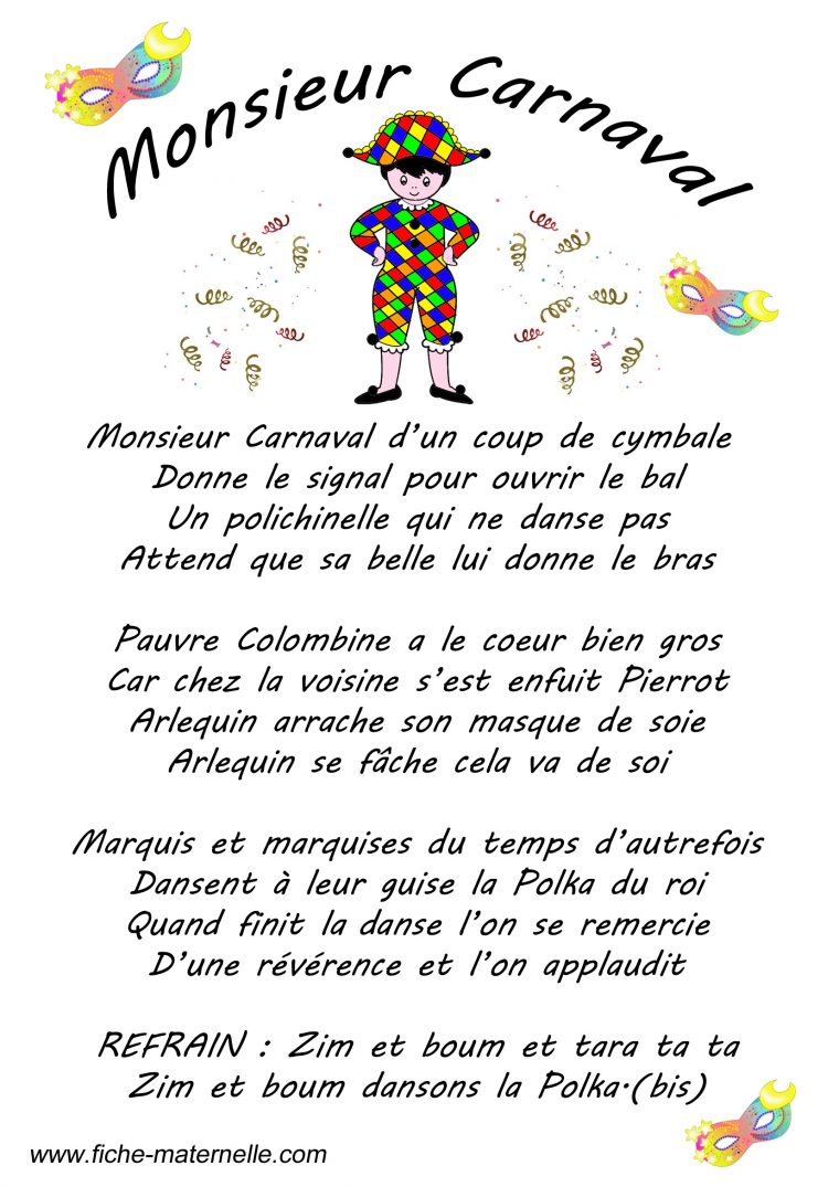 Paroles D'une Chanson Sur Le Thème Du Carnaval : Monsieur destiné Chanson A Imprimer