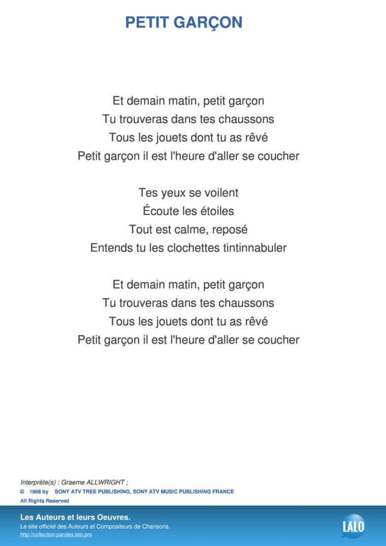 Paroles Et Musique De Petit Garcon Graeme Allwright – Lalo.pro dedans Chanson Dans Son Manteau Rouge Et Blanc
