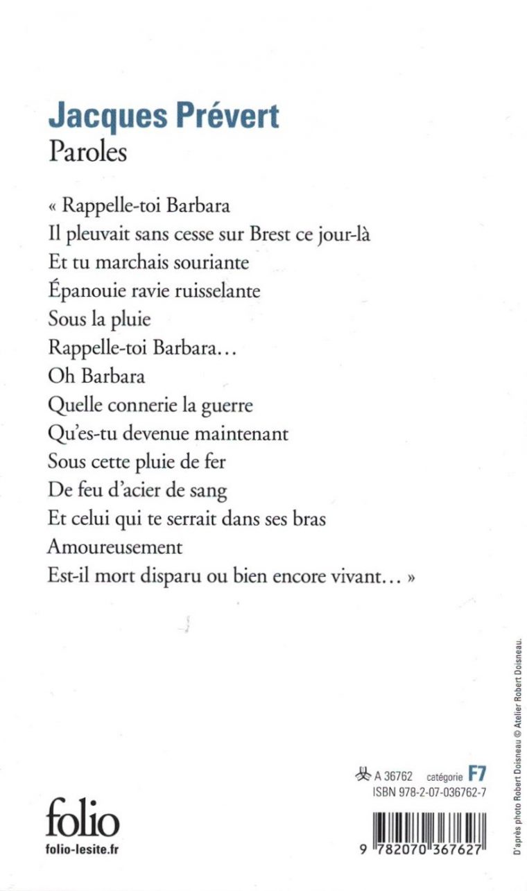 Paroles, Jacques Prévert, Gallimard Folio – La Magie Des tout Poeme De Jacque Prevert