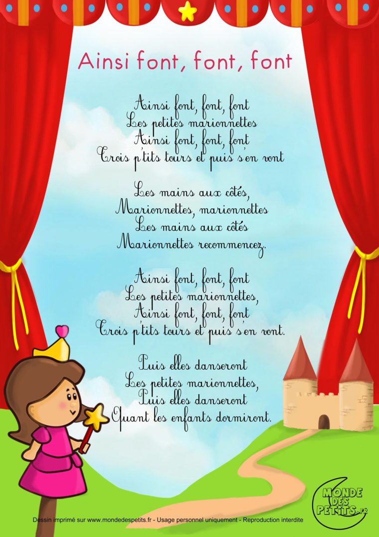 Paroles_Ainsi Font, Font, Font, Les Petites Marionnettes encequiconcerne Les Petites Marionnettes Chanson