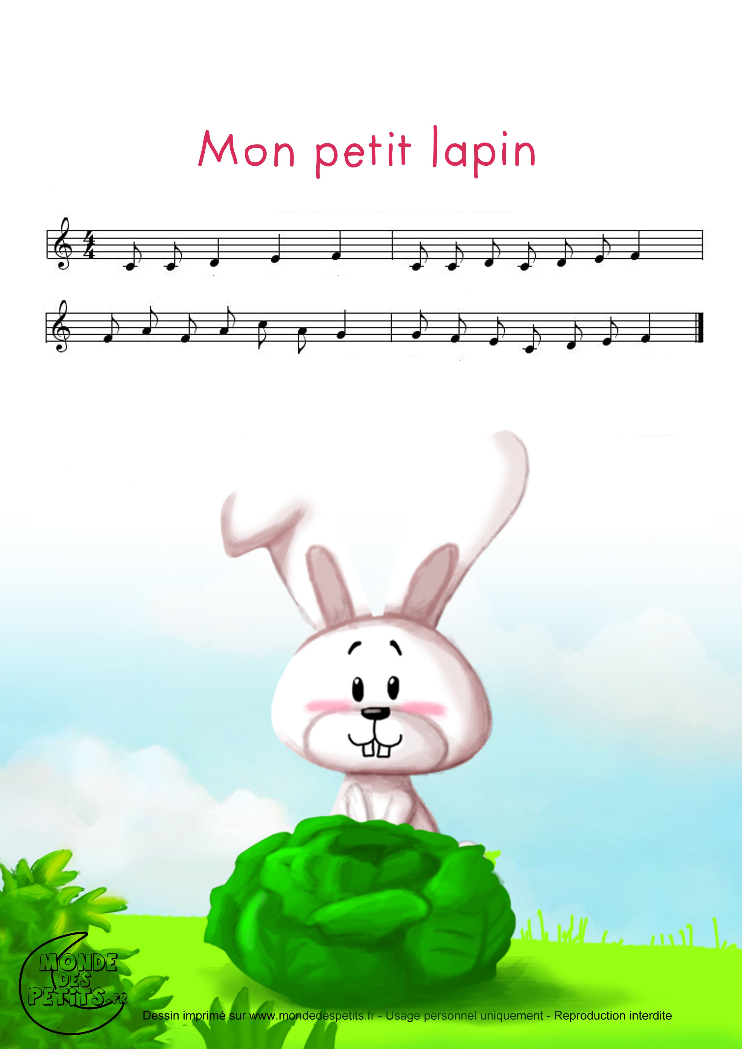 Partition_Mon Petit Lapin | Comptines, Chansons Pour Enfants avec Chanson Enfant Lapin