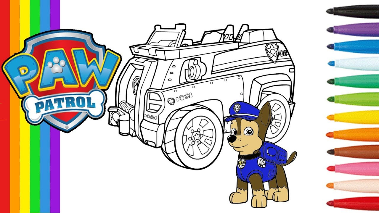 Pat Patrouille Coloriage De Chase Et Sa Voiture - Paw Patrol Coloring Pages  Chase Vehicule destiné Coloriage Vehicule