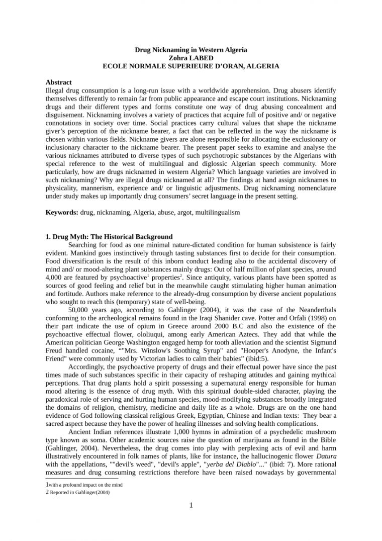 Pdf) Drug Nicknaming In Western Algeria concernant Police Script Ecole