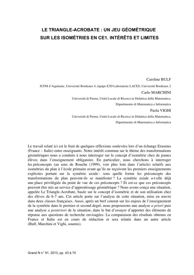 Pdf) Le Triangle-Acrobate : Un Jeu Géométrique Sur Les pour Figures Géométriques Ce1