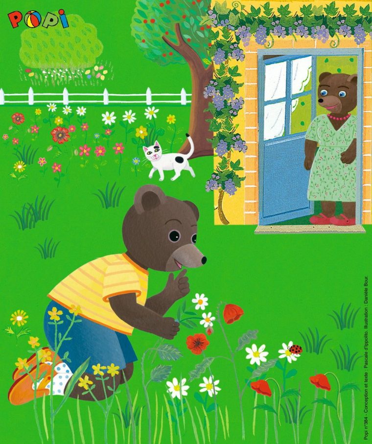 Petit Ours Brun Aime Cueillir Les Fleurs Dans Le Jardin serapportantà Petit Ours Brun Dessin Animé Gratuit