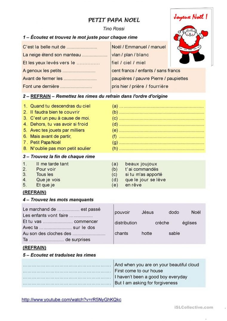 Petit Papa Noel – Français Fle Fiches Pedagogiques à Petit Papa Noel Video