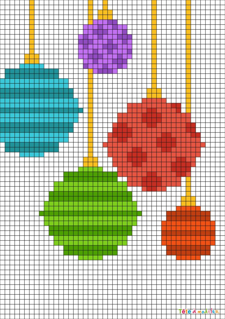 Pixel Art Boules De Noël Par Tête À Modeler à Pixel Art Pere Noel