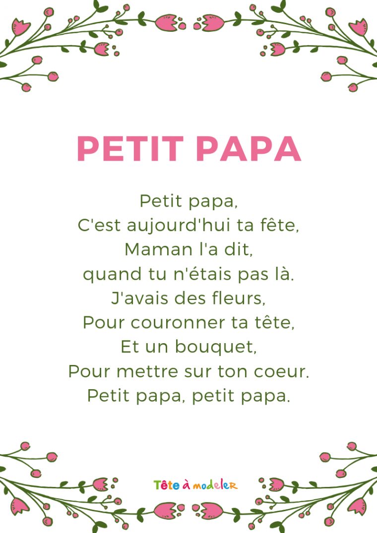 Poème Fête Des Pères : "petit Papa" Avec Tête À Modeler tout Poeme Les Fleurs